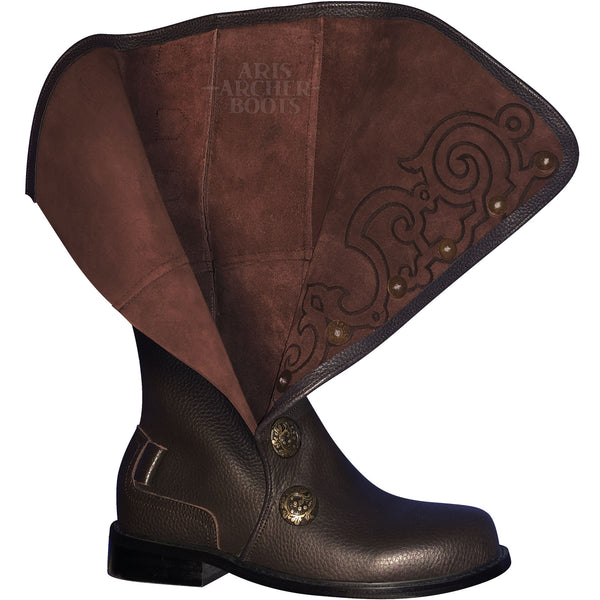 Men’s Brown Leather Nobleman's Boots with Brown Embroidery and Removable Straps