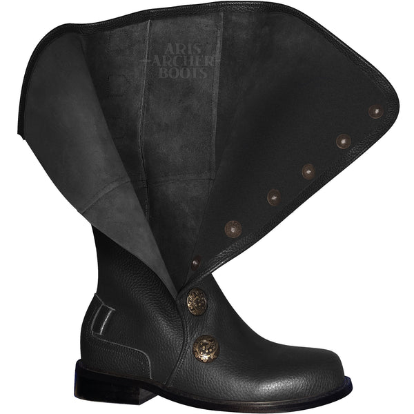 Men’s Black Leather Renaissance Boots with Removable Buckled Straps