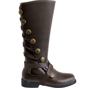 Men's Brown Leather Steampunk Boots with Buckles