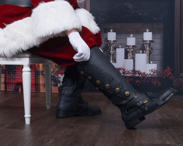 Aris Archer Santa Boots Close Up Embroidered Black